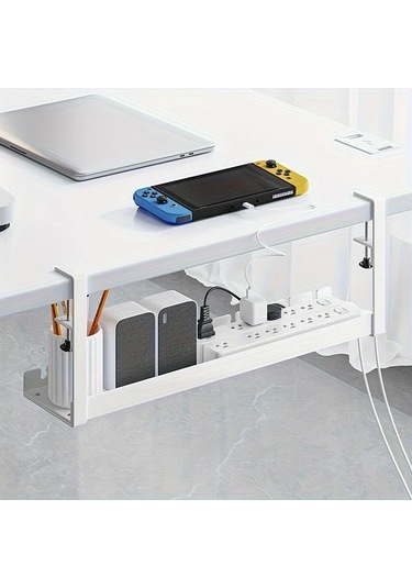 Xuweiwei 1 Adet Beyaz 30cm Masa Altı Kablo Tepsisi Deliksiz Çelik Kablo Organizatörü Ev Depolama Beyaz