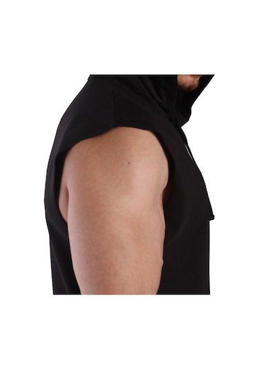 Musclecloth Training Club Kapüşonlu Kolsuz Sweatshirt Siyah Siyah