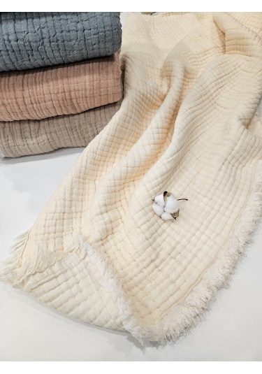 Gidia Krem 7 Katlı Çift Taraflı Dolgulu Müslin Bebek-Çocuk Battaniyesi %100 Pamuk 110 x 110 CM Somon