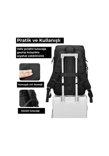 Ayakkabı Bölmeli Su Geçirmez Spor & Seyahat Sırt Çantası 30l 17 Laptop Bölmeli Siyah