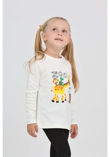 Toontoy Kız Çocuk Zürafa Baskılı Sweatshirt Ekru