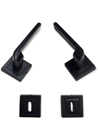 Tutku Siyah Kare Rozetli Oda Kapı Kolu 1 Takım Koldoor