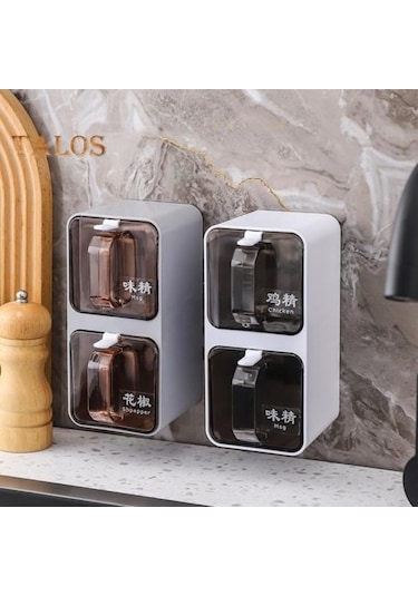 Pazly Gri Baharat Kavanozları Seti 300-1200ml, Duvara Montajlı Mutfak Depolama Kutusu Gri