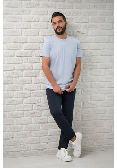 Paul Martin Slimfit Fit Bisiklet Yaka Rayon Kumaş Full Likralı T-shirt Buz Mavisi