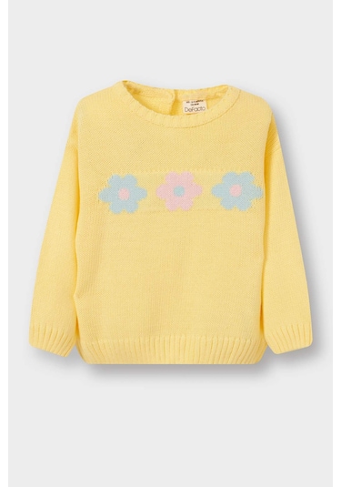 Defacto Kız Bebek Bisiklet Yaka Çiçekli Kazak C8089a525auyl295 Sarı