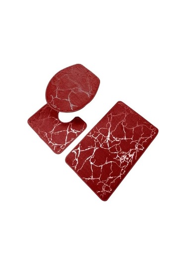 Novahub Şarap Kırmızısı 3 Adet/takım Aşınmaya Dayanıklı Duş Halısı Mermer Tuvalet Kapak Banyo Polyester İnce İşçilik Kırmızı Kırmızı