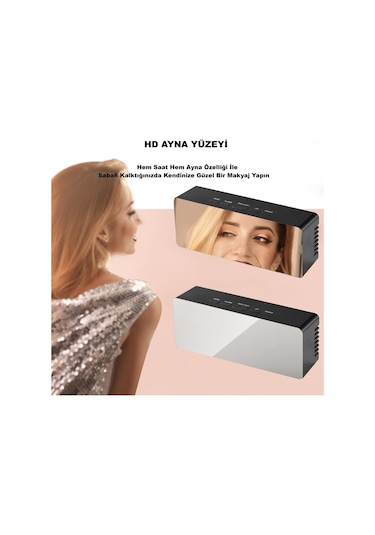 Hymark Dijital Çalar Saat Usb/pil Aynalı Led Termometre Alarm Gece Modlu Eletronik Saat