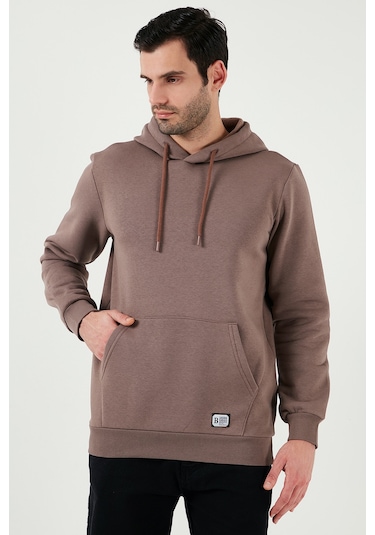 Buratti Regular Fit Kapüşonlu Kanguru Cepli Içi Tüylü Yumuşak Şardonlu Erkek Sweat 5905281 Toprak