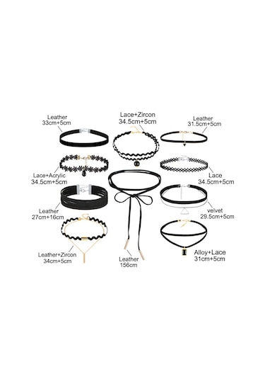 Choker Seti Trend Modeller 10 Adet, Sevgililer Günü Si Siyah