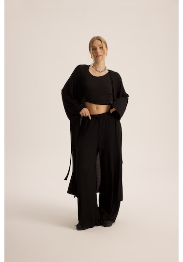Mai Studios Co. Raina Siyah Kimono Basic Üçlü Takım Siyah