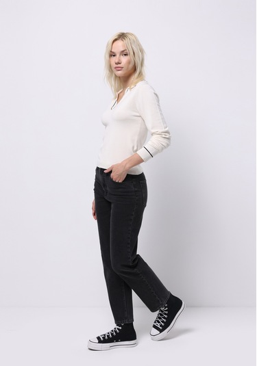 Colins Straight Fit Yüksel Bel Düz Paça Kadın Siyah Jean Pantolon Cl1076565 Q1.v1 Dn43755 Denim