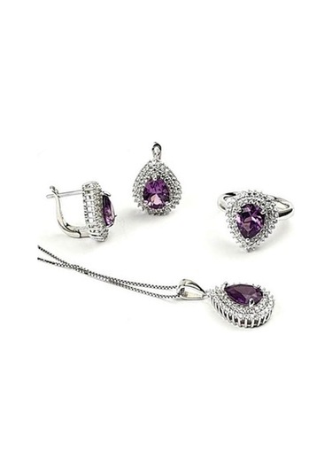 Sky Diamond Taş Detaylı Aleksandrit Taşlı Gümüş Lüks Takı Seti (516767382)