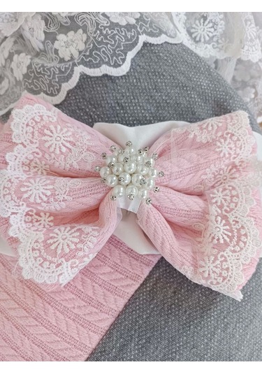 Yenidoğan Teri Cotton Taç Nakışlı Prizma Taş Kundak Bebek Battaniyesi Pembe Pembe