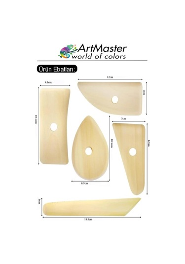 Yassı Ebeşuar Seti 5 Li 1 Paket Şekillendirme Aleti Ahşap Kil Seramik Çömlek Heykel Kazıyıcı Modelleme Şekillendirici