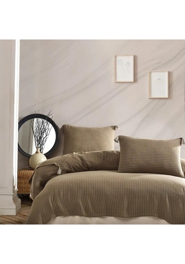 Jakarlı Müslin Yatak Örtüsü Çift Kişilik Costa Vizon