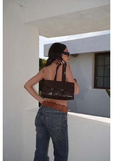 Shule Bags Calvino Vintage Baget Çanta Acı Kahve Acı Kahve
