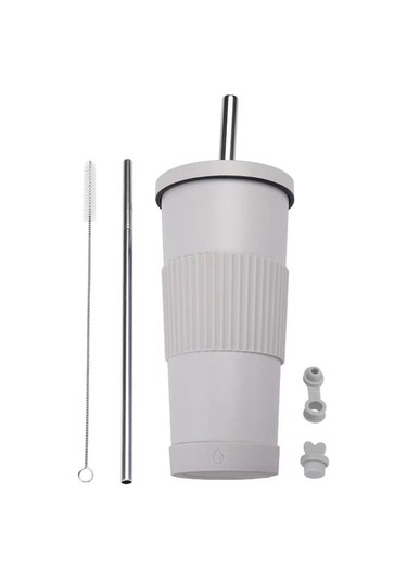 Dilele Paslanmaz Çelik Inci Süt Çay Bardağı, Pipet Yalıtım Bardağı, Dl068, 710ml Kapasite Açık Gri Açık Gri