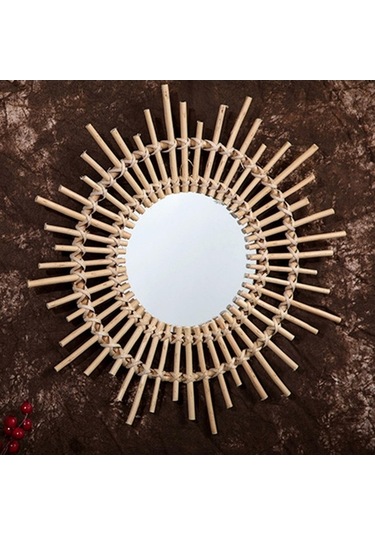 Pazly Yapımı Suntek Sunburst Rattan Modern Magideal M El Duvar Doğal Ayna Asılı Tc Bej