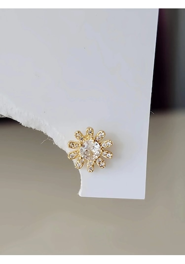 Çiçek Model Kıkırdak Piercing Tragus Helix Altın Gold Renk Küpe Gold