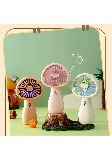 Açık Usb Şarj El Taşınağı Mantar Küçük Fan Ofis Masaüstü Renkli Işık Mini Fan Yeşil