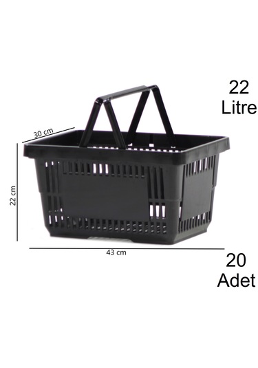 22 Litre Plastik Market Alışveriş El Sepeti Siyah 20 Adet / En:30 Boy:43 Yükseklik:22 Cm Siyah