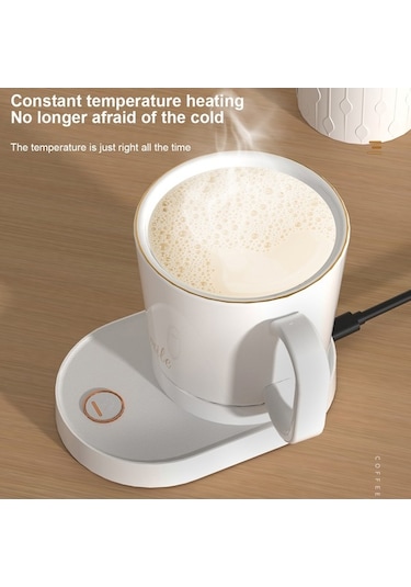 Novahub Akıllı Kablosuz Kahve Isıtıcı - 55 C, 15w Hızlı Şarj, Beyaz Seramik & Paslanmaz Çelik Tasarım Beyaz