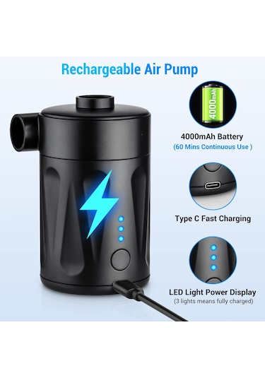 Kosona Usb Şarjlı Taşınabilir Elektrikli Hava Pompası - Ev Ve Dışarıda Kullanım, 5000mah Pil, 300l/dak Hacim, 4000pa Basınç