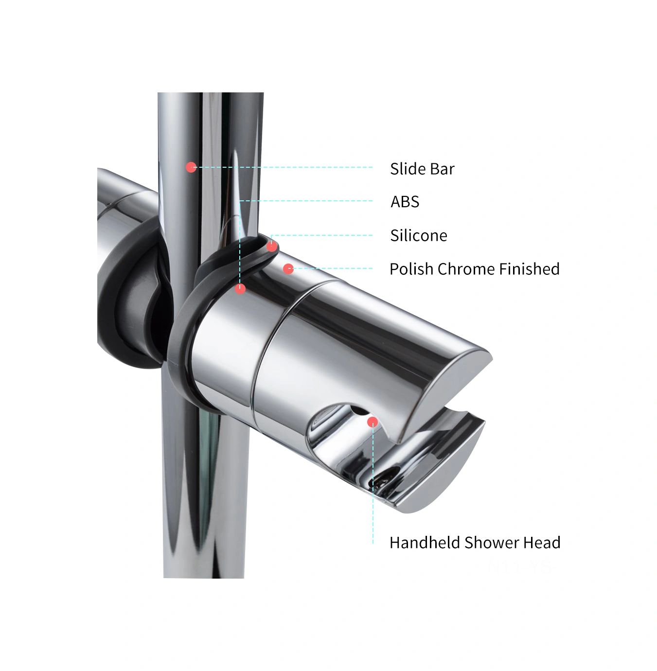 Yunboo 18-25mm Boru Uyumlu El Duşu Tutucu, Yükseklik Ayarlanabilir, 360 Derece Döner, Krom Kaplama, Kaymasını Önleyen Silikon Yastık Gümüş