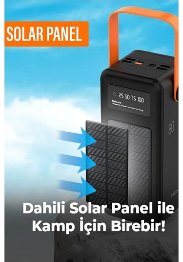Polygold Pw-2080 80000 Mah Solar Powerbank Dahili 4 Kablolu Hızlı Şarj Cihazı Led Işıklı Dijital