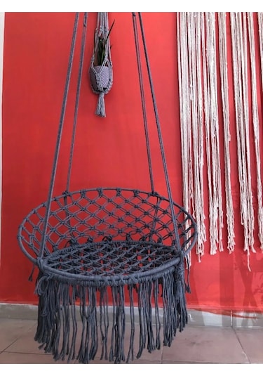 Makrome Özel Örgü Salıncak Hamak Pamuk Ip 60 X 80 Gri