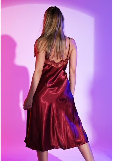 Violetta Secrets Bordo Dantelli Saten Gecelik Ve Sabahlık Takımı Bordo