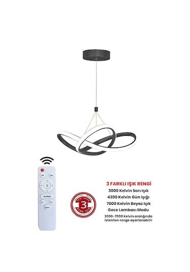 Ransom Siyah Kumandalı Dimmerli 4 Modlu Modern Sarkıt Led Avize Siyah
