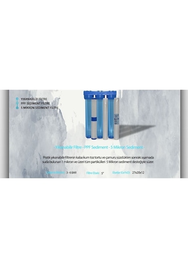 WaterMelon 20 Inç 3 Aşama Daire Bina Sayaç Girişi Su Arıtma Cihazı Yıkanabilir-1 Mikron-5Mikron