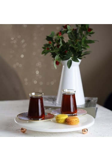 Akayev Mermer Beyaz 30 CM Rose Gold Boncuk Ayaklı Yuvarlak Sunuml