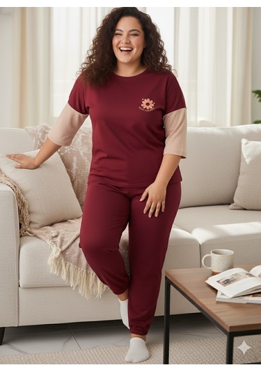 Kadın Bordo Büyük Beden Eşofman Takımı Bordo