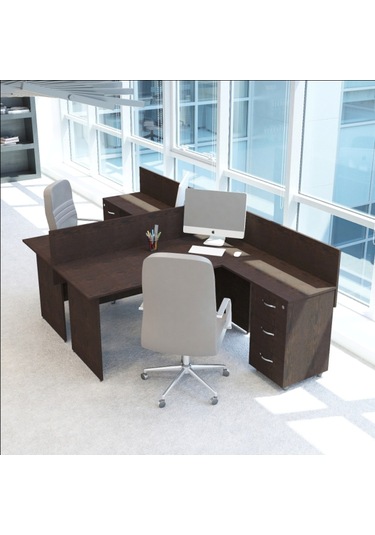 Burovena Vena Nil L Workstation Ikili Çalışma Masa 3 Panelli 294Cm X 16...