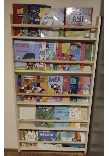 Montessori Kitaplık Geniş Model Yuvarlak Çıtalı 5 Katlı