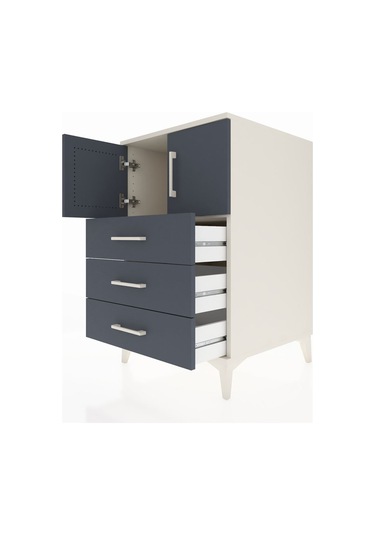 Kronos Komodin Tek Raflı 3 Çekmeceli 2 Kapaklı 60x59x96 Aytaşı-antrasit Aytası