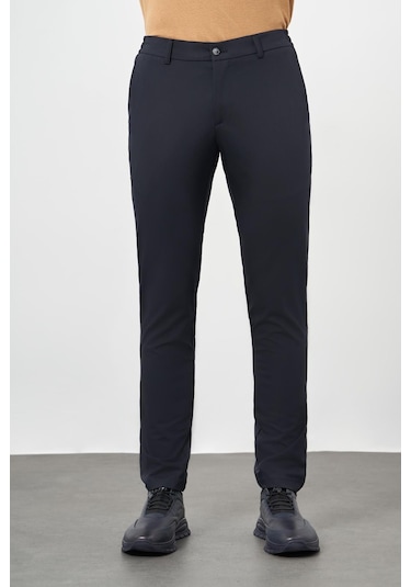 Koyu Lacivert Düz Bez Ayağı Esnek Yan Cep Slim Fit Casual Pantolon 1003245159 Koyu Lacivert