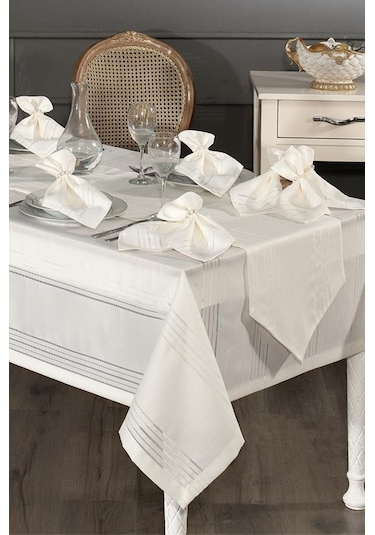 Corvver 26 Parça Dertsiz Masa Örtüsü Takımı Krem Krem