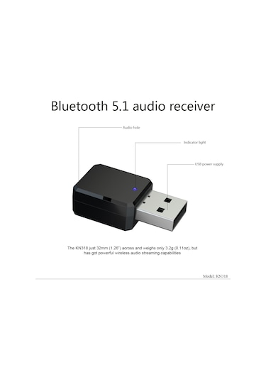 Cbtx KN318 Bluetooth 5.1 Çift Çıkış AUX USB Stereo Ses Alıcısı