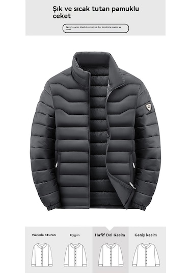 Erkek Kaz Tüyü Dolgulu Pamuklu Mont, Kışlık Dış Giyim, Kalın Ve Sıcak. Gri