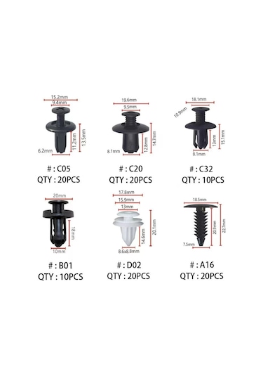 6 Boyutu 100 Adet Oto Tampon Kapı Pervazı Tutucu Raptiye Seti