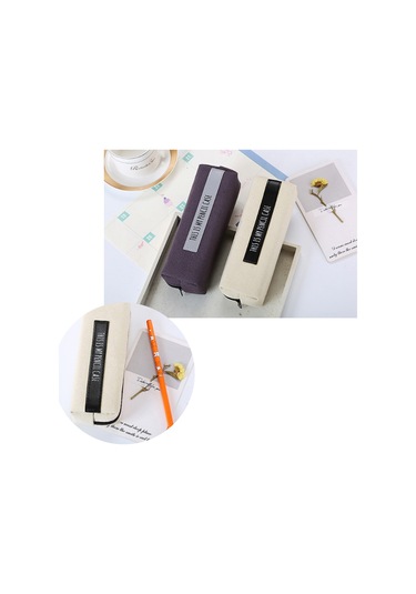 Aubyhe Kollej Öğrencileri İçin Kumaş Kalem Çantası - Dayanıklı Keten Bej Zemin Siyah Çizgili Basit Stili - Çalışma Odası Gereci Çok Renkli