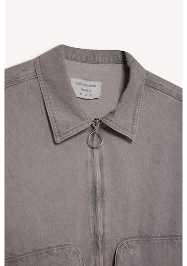 DeFacto Relax Fit Fermuarlı Cepli Jean Ceket C3414AX24AUNM55 Gri