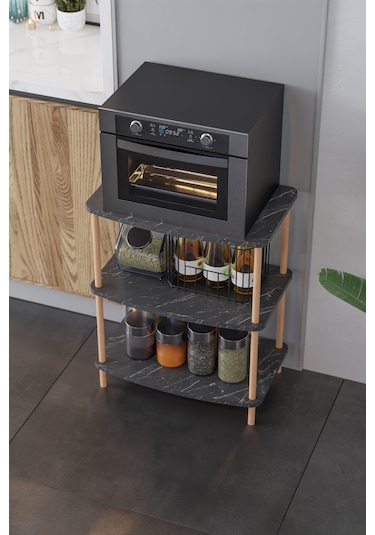 Mutfak Standı Mutfak Rafı Mutfak Bangosu Mikrodalga Dolabı -siyah