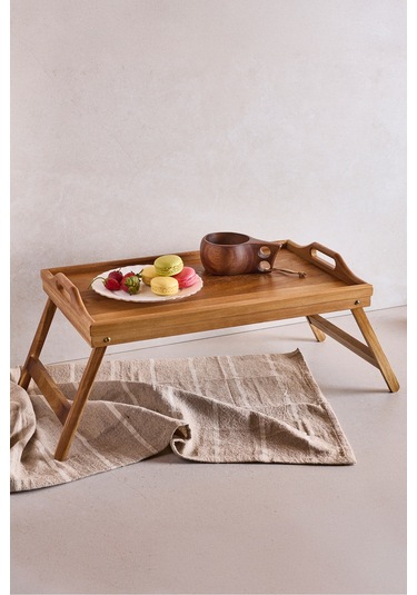 Akasya Ayaklı Katlanabilir Keyif Tepsi 50x30 Cm Kahverengı Kahverengi