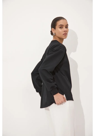 Ooo "elete" Yanları Yırtmaçlı Sweatshirt 277000201 Siyah