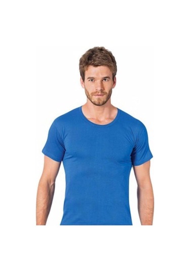 Seher Yıldızı Erkek Renkli Penye Bisiklet Yaka Fanila Atlet 002 - 6 Adet Saks Mavi