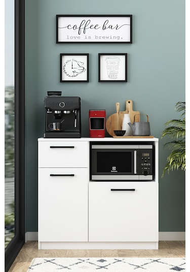 Elis Kahve Köşesi Raflı Çok Amaçlı Dolap Beyaz Beyaz